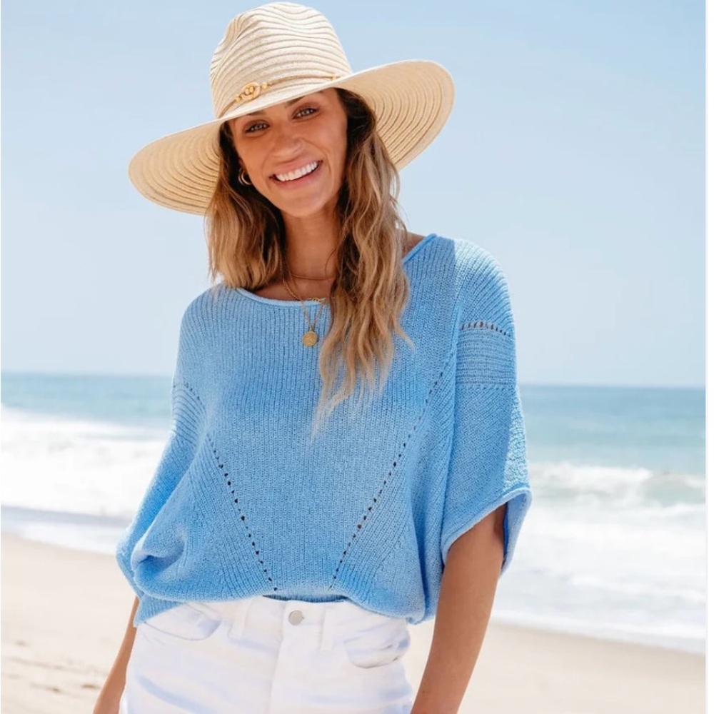 Pointelle Short Sleeve Sweater